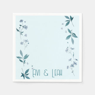 Serviette En Papier Fleurs élégantes bleu clair et dîner feuille