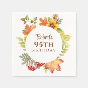 Serviette En Papier Fleurs Élégantes d'Automne 95e Anniversaire