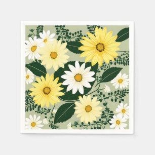 Serviette En Papier Fleurs Élégantes De Marguerites Jaunes Et Blanches