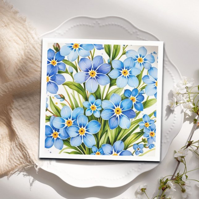 Serviette En Papier Fleurs élégantes de Myosotis bleues (Créateur téléchargé)