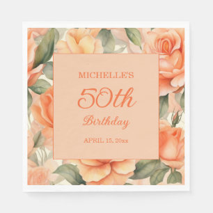 Serviette En Papier Fleurs élégantes de pêche orange Roses 50e anniver