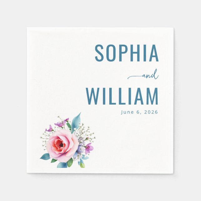 Serviette En Papier Fleurs Élégantes Turquoise (Devant)