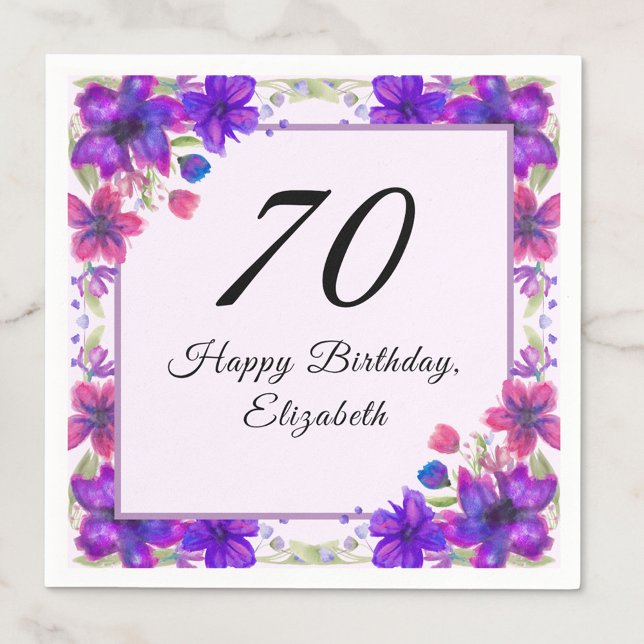 Serviette En Papier Fleurs Élégantes Violettes 70 ans  (Créateur téléchargé)