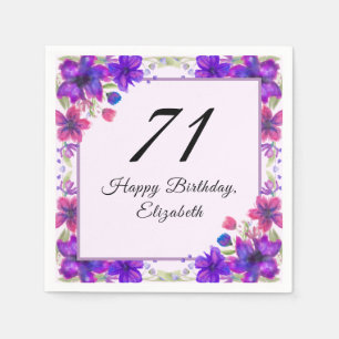 Serviette En Papier Fleurs Élégantes Violettes 71e Anniversaire 
