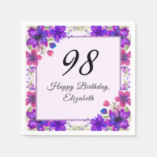Serviette En Papier Fleurs Élégantes Violettes 98e Anniversaire