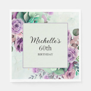 Serviette En Papier Fleurs élégantes violettes et vert menthe pour 60e