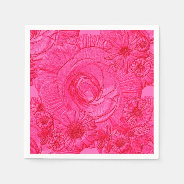 Serviette En Papier Fleurs en relief - NAPKINS Pink-COCKTAIL Hot (Devant)