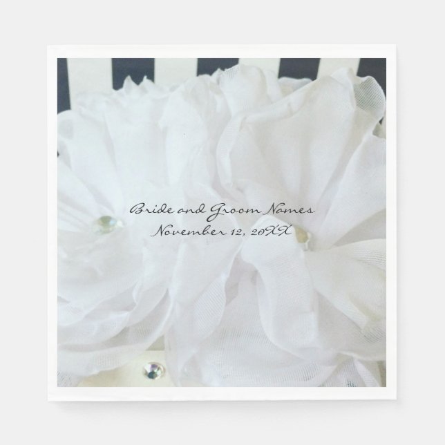 Serviette En Papier Fleurs en soie blanche sur fond rayé (Devant)