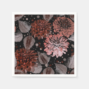 Serviette En Papier Fleurs en terre cuite avec feuilles gris sur un no