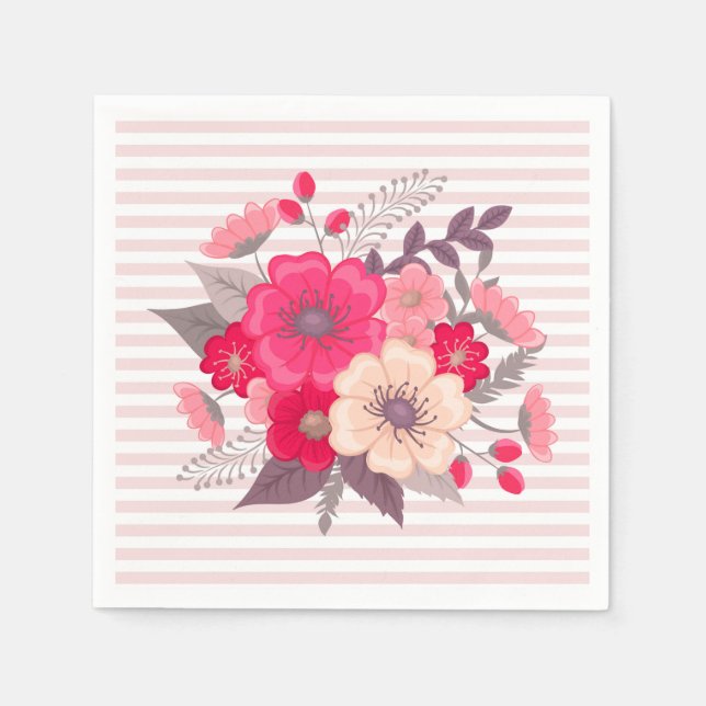 Serviette En Papier Fleurs et bandes (Devant)