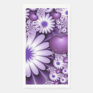 Serviette En Papier Fleurs et cœurs abstraits fractals de l'amour