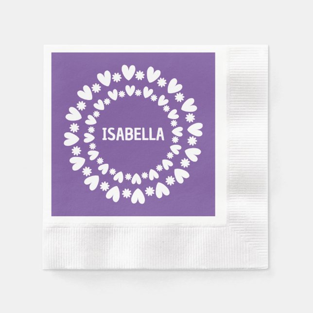 Serviette En Papier Fleurs Et Coeurs Nom (Devant)