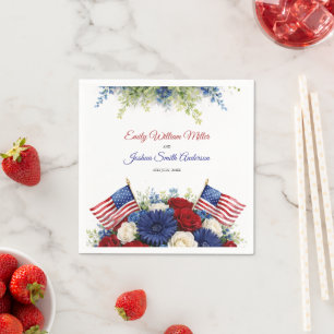 Serviette En Papier Fleurs et drapeau de mariage du 14 juillet