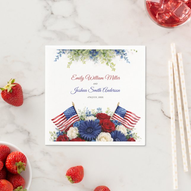 Serviette En Papier Fleurs et drapeau de mariage du 14 juillet (En situation)
