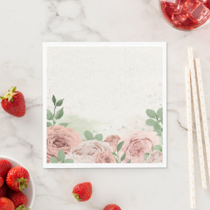 Serviette En Papier fleurs et feuilles roses romantiques