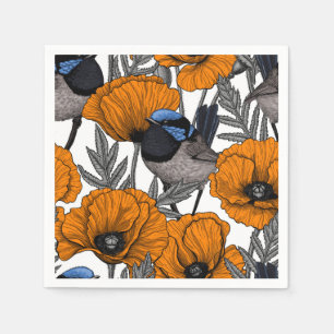 Serviette En Papier Fleurs et fleurs de pavot orange 2