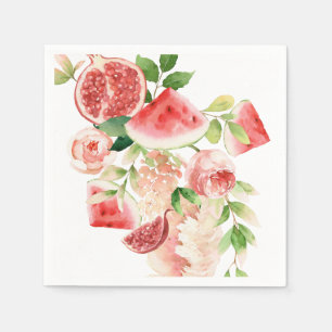 Serviette En Papier Fleurs et fruits à l'aquarelle rose