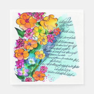 Serviette En Papier Fleurs et Lettres