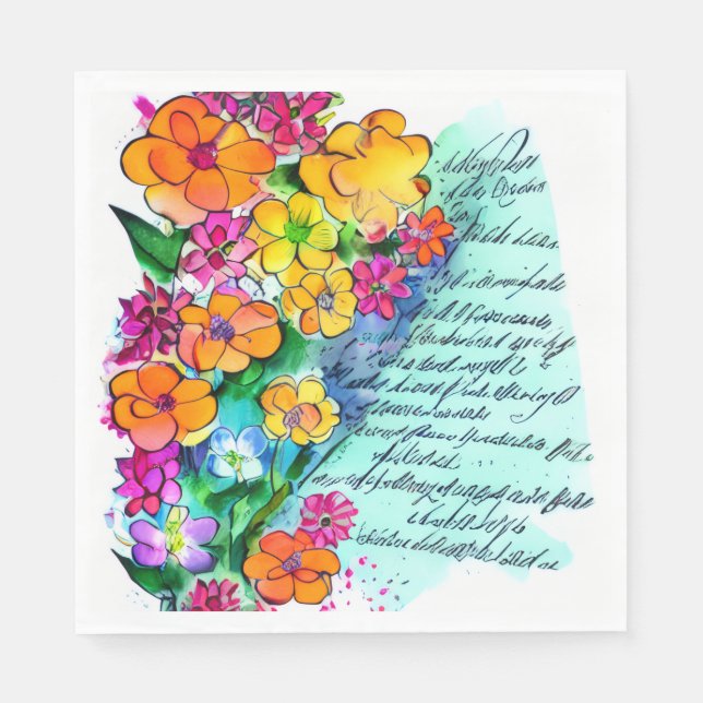 Serviette En Papier Fleurs et Lettres (Devant)