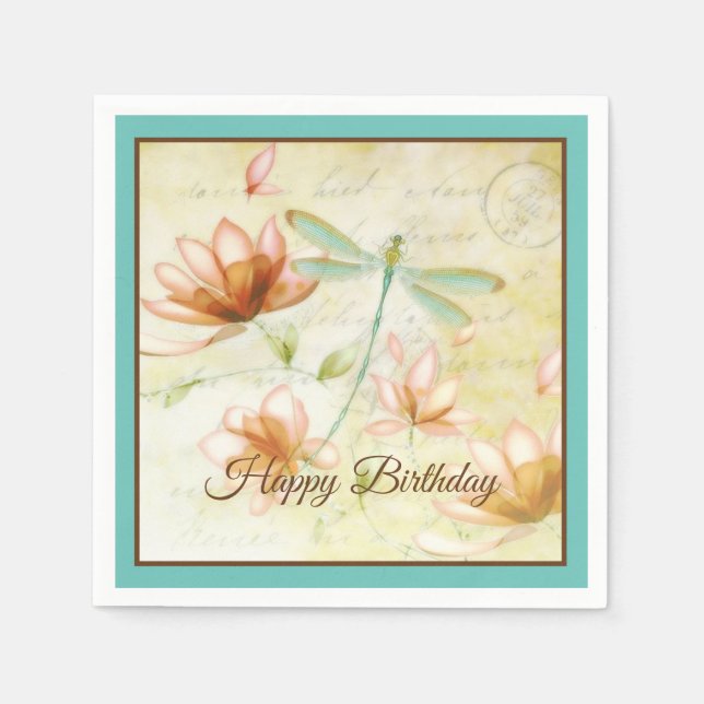 Serviette En Papier Fleurs et libellule personnalisables (Devant)
