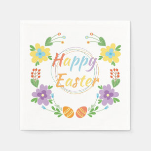 Serviette En Papier Fleurs et oeufs Joyeux Pâques