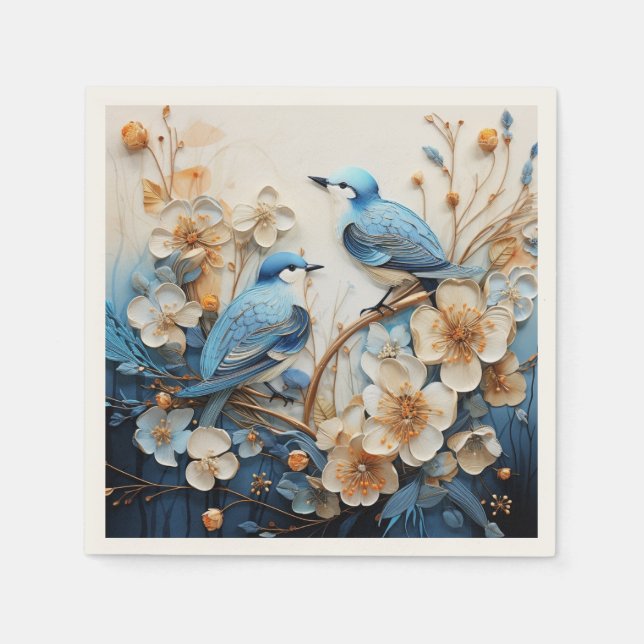 Serviette En Papier Fleurs et Oiseaux (Devant)