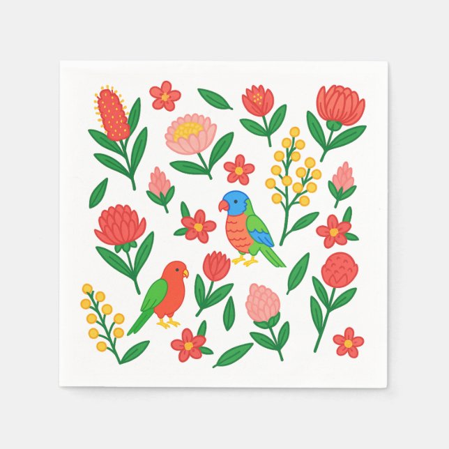 Serviette en papier Fleurs et oiseaux australiens (Devant)