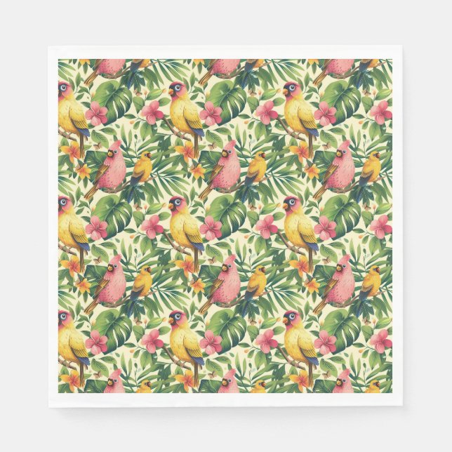 Serviette en papier Fleurs et oiseaux tropicaux po (Devant)
