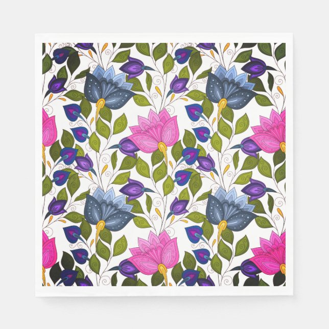 Serviette En Papier Fleurs Et Paillettes P32 Papier De Déjeuner (Devant)