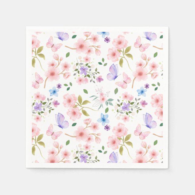 Serviette En Papier Fleurs et papillons (Devant)