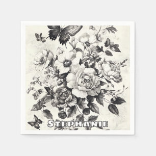 Serviette En Papier Fleurs et papillons rustiques - Papier vieilli (3)