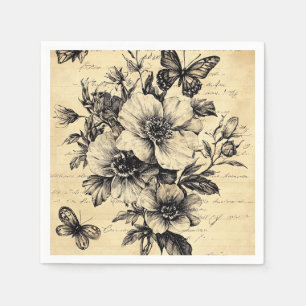Serviette En Papier Fleurs et papillons rustiques - Papier vieilli (9)