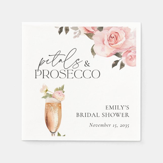 Serviette En Papier Fleurs et Prosecco Shower Floral de Mariage (Devant)
