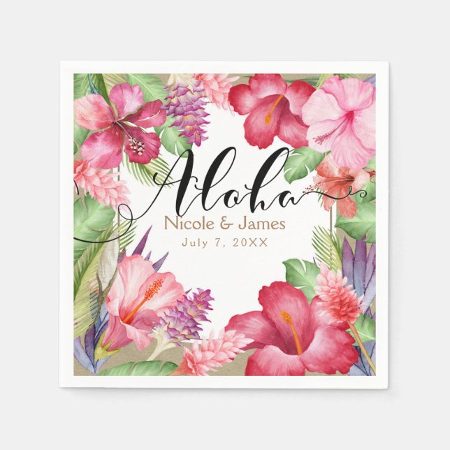 Serviette En Papier Fleurs Exotiques Tropicales Élégant Aloha Hawaïen (Devant)