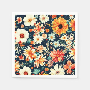 Serviette En Papier Fleurs Extraordinaires blanches et rouges oranges