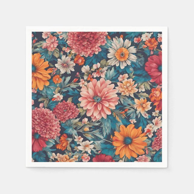 Serviette En Papier Fleurs Extraordinaires et Feuilles luxuriants. Vin (Devant)