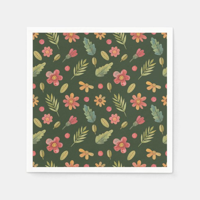 Serviette En Papier Fleurs fantaisistes de la forêt (Devant)