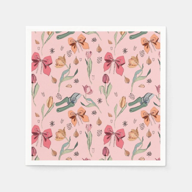 Serviette En Papier Fleurs fines Tulipes et vaches roses (Devant)