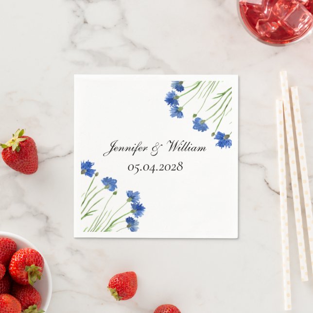 Serviette En Papier Fleurs Fleurs sauvages de Cornflowers Mariage d'aq (En situation)