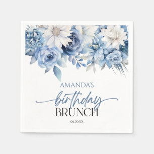 Serviette En Papier Fleurs florales bleu Dusty Anniversaire Brunch Par