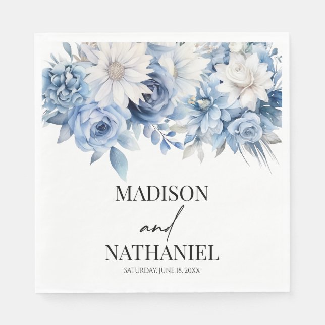 Serviette En Papier Fleurs florales bleu Dusty Mariage botanique (Devant)