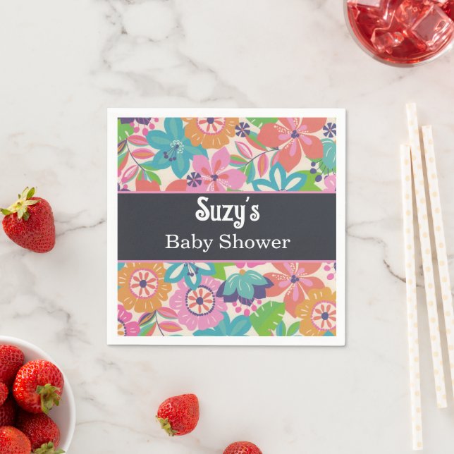 Serviette En Papier Fleurs florales Botanique fille baby shower tropic (En situation)