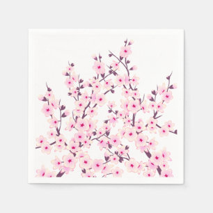 Serviette En Papier Fleurs florales de cerises (Sakura) Blanc rose