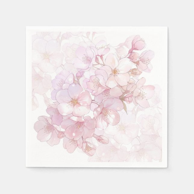 Serviette En Papier Fleurs florales de cerisier rose blanc (Devant)