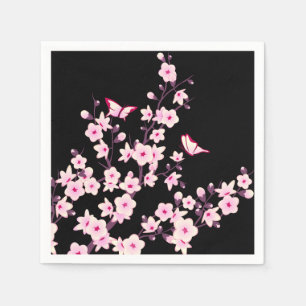 Serviette En Papier Fleurs florales de cerisier rose noir