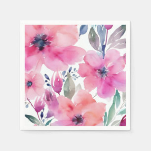 Serviette En Papier Fleurs Florales   Fleurs Roses Peintes à l'Aquarel