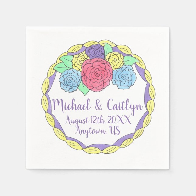 Serviette En Papier Fleurs florales Rose Fête des mariées Mariage Gâte (Devant)