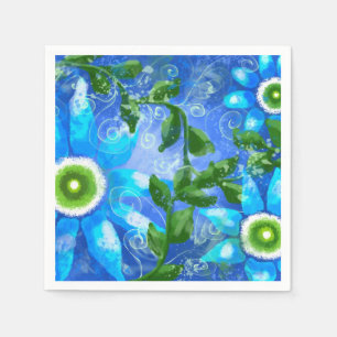 Serviette En Papier Fleurs florales Turquoises blanches