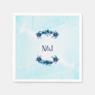 Serviette En Papier Fleurs Florales Vintage Aquarelle Bleu Indigo