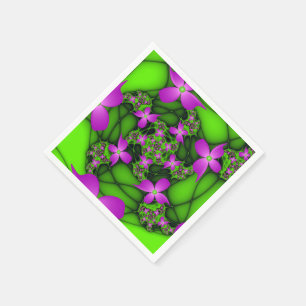 Serviette En Papier Fleurs fractales néon rose vert moderne abstrait